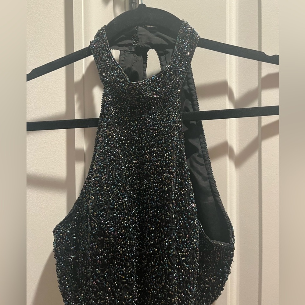 Cache Iridescent Beaded Silk Gown Formal Backless… - image 7